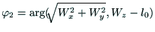 $\displaystyle \varphi{_2} = \arg(\sqrt[]{W_x^2 + W_y^2}, W_z - l_0)$